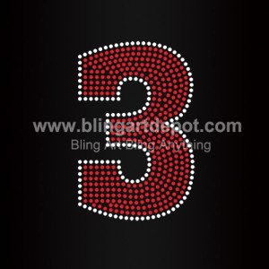 Number Three Rhinestone Heat Transfers